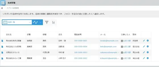 名刺管理の画面