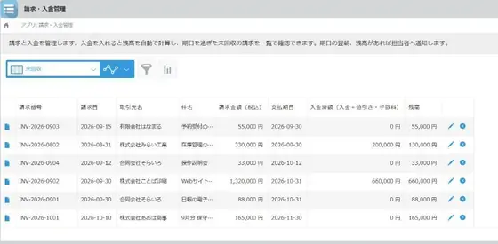 請求・入金管理の画面