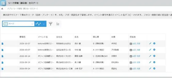 展示会・セミナーのリード管理の画面